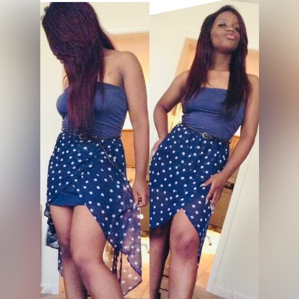 Navy blue polka dot mini maxi dress